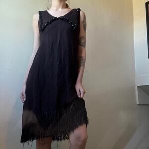 Vintage Beautiful Dark Purple 1920s 1930s Style Fringe Bottom Dress